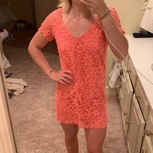 coral v-neck covktail dress